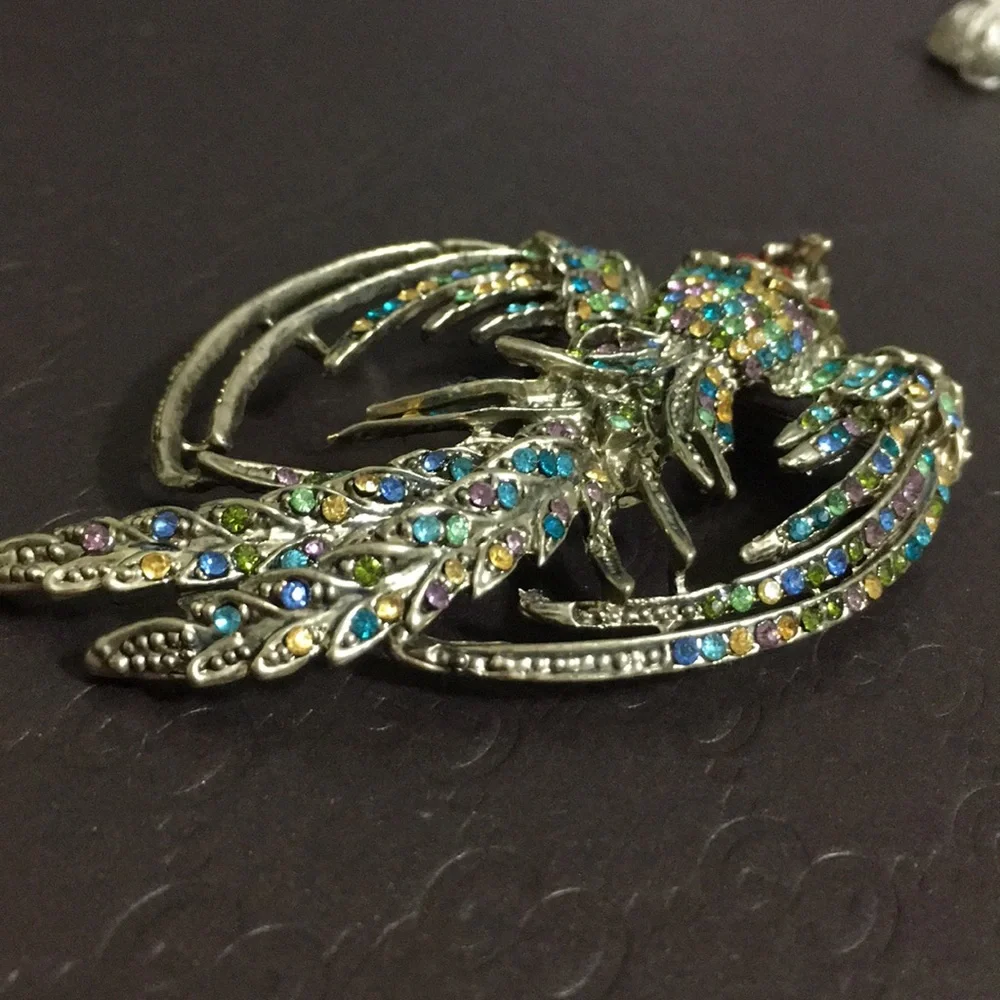 🖤VTG💕Multicolor stone Phoenix 🐦‍🔥 brooch - Picture 8 of 12